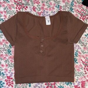 Colsie Brown Crop Top with Button Detail